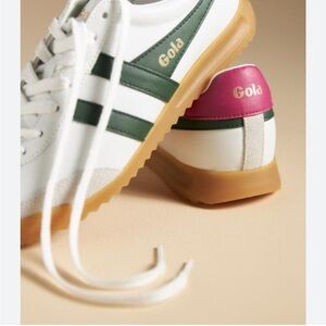 Gola Torpedo Classic White and Green Trainers with Pink Detail